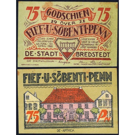 Allemagne - Notgeld - Bredstedt - 75 penn - 1921 - Etat : SUP