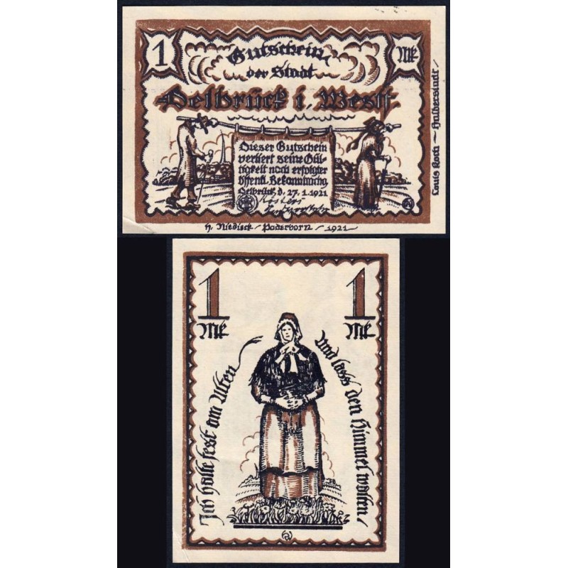 Allemagne - Notgeld - Delbrück - 1 mark - 27/01/1921 - Etat : SPL