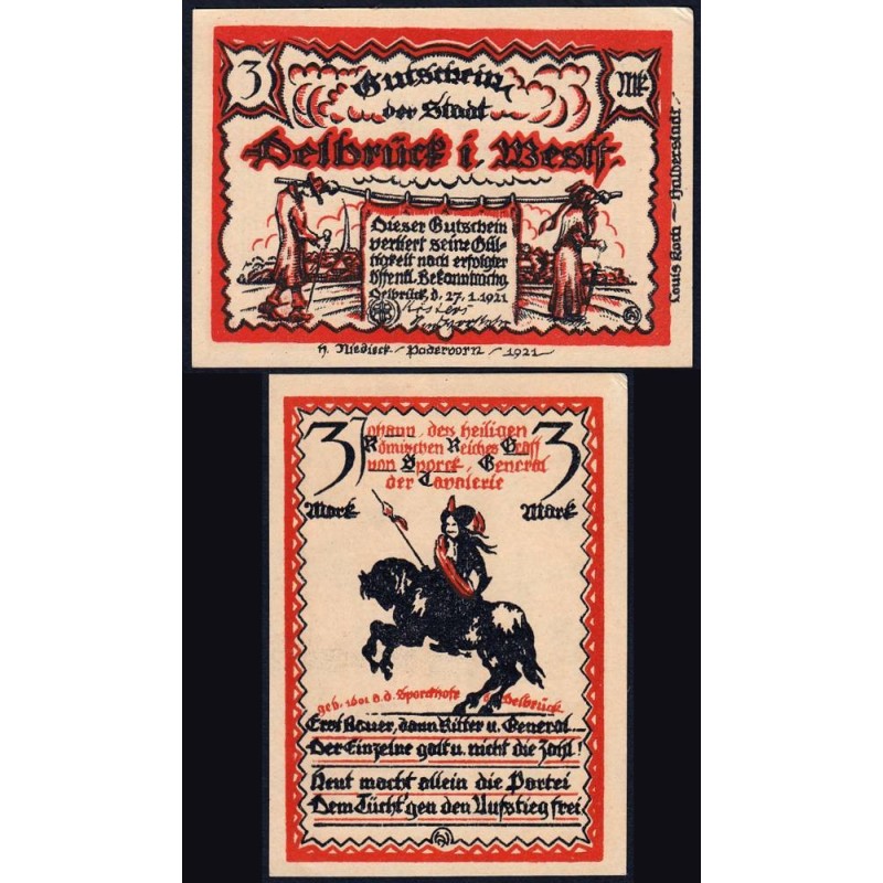 Allemagne - Notgeld - Delbrück - 3 mark - 27/01/1921 - Etat : pr.NEUF