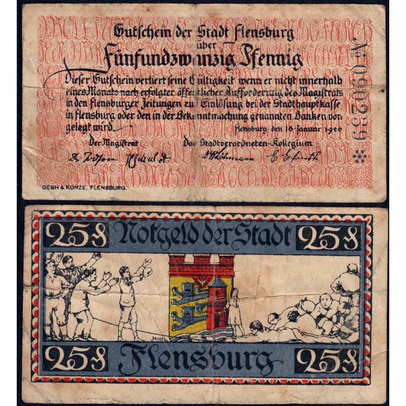 Allemagne - Notgeld - Flensburg - 25 pfennig - 16/01/1920 - Etat : TB-