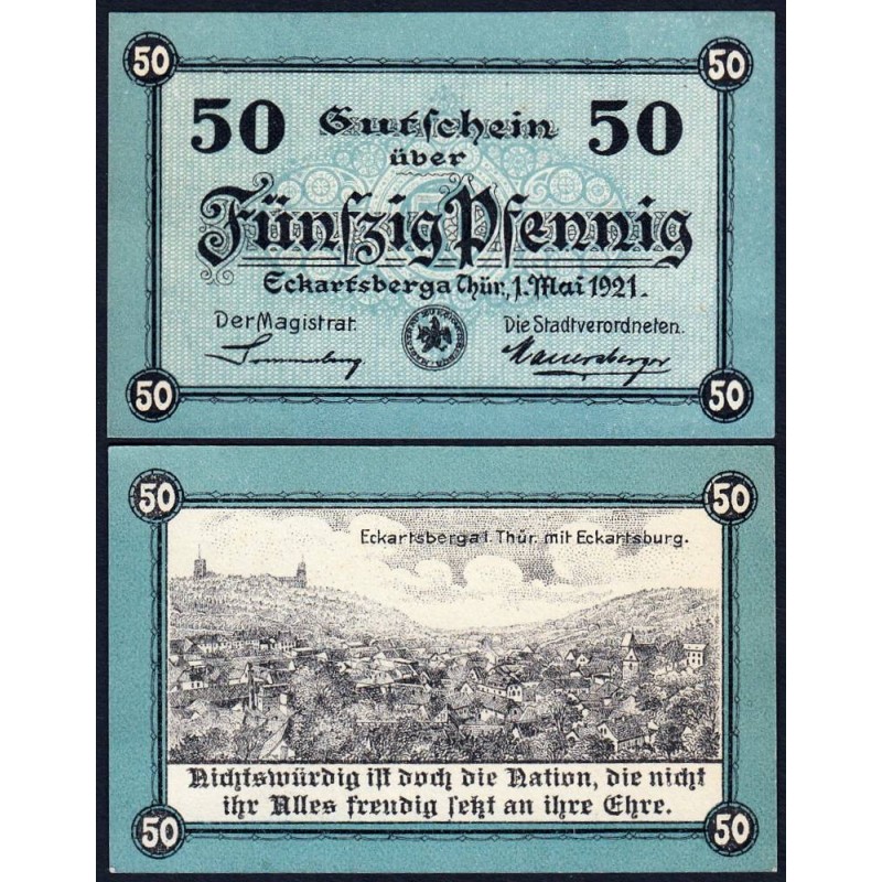 Allemagne - Notgeld - Eckartsberga - 50 pfennig - 01/05/1921 - Etat : NEUF