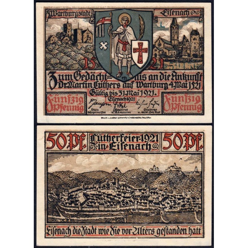 Allemagne - Notgeld - Eisenach - 50 pfennig - Lettre L - 1921 - Etat : NEUF