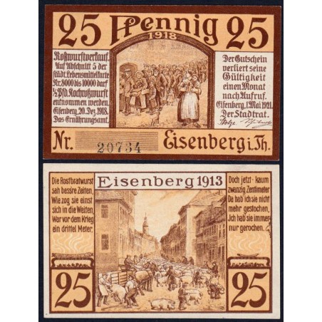 Allemagne - Notgeld - Eisenberg - 25 pfennig - 01/05/1921 - Etat : NEUF