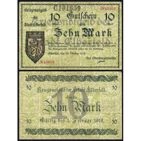 Allemagne - Notgeld - Elberfeld (Wuppertal) - 10 mark - Série C - 25/10/1918 - Etat : TTB+