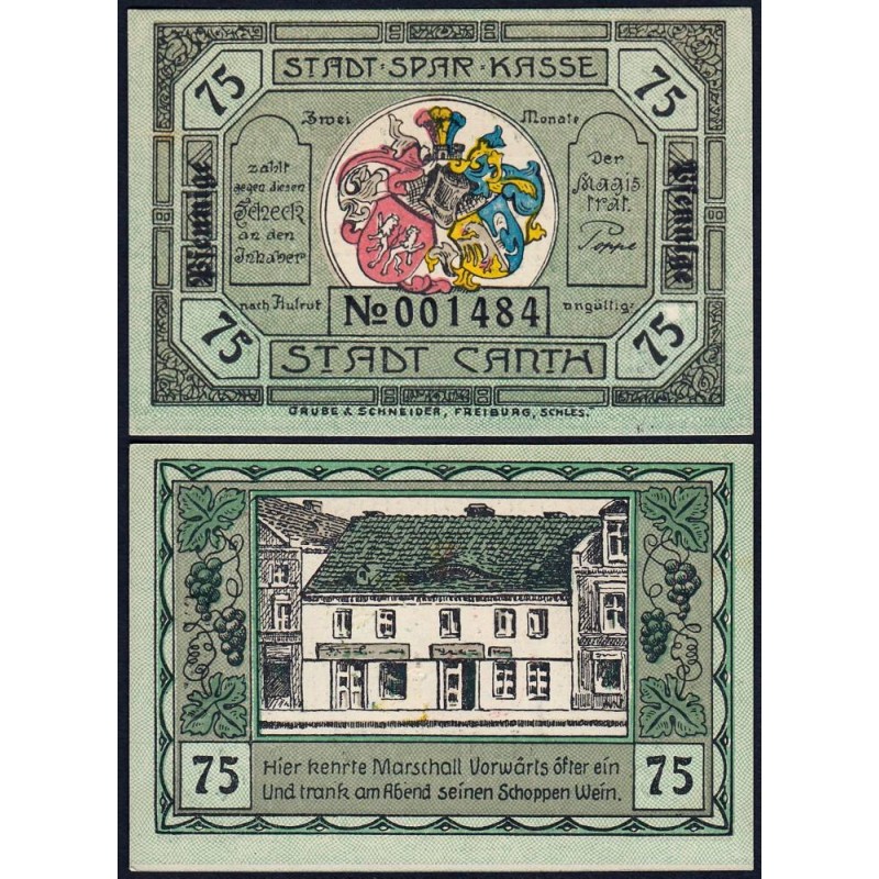 Pologne - Notgeld - Canth (Katy) - 75 pfennig - Réf. 1 - Type 2 - 1922 - Etat : NEUF