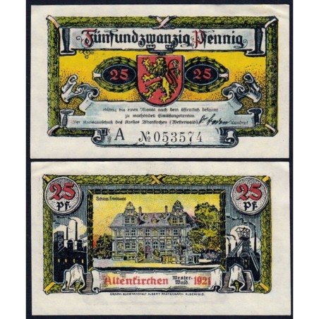 Allemagne - Notgeld - Altenkirchen - 25 pfennig - Série A - 1921 - Etat : SPL