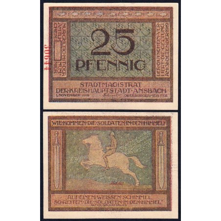 Allemagne - Notgeld - Ansbach - 25 pfennig - 01/11/1918 - Etat : NEUF