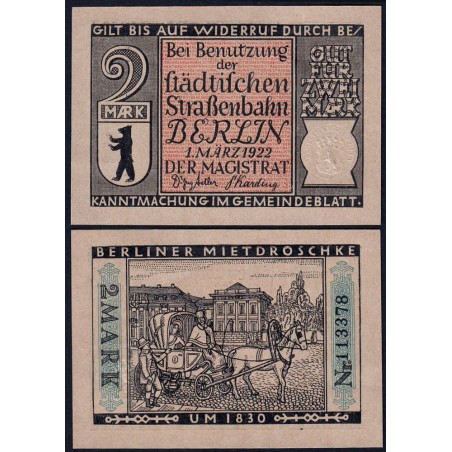 Allemagne - Notgeld - Berlin - 2 mark - Type 1 - 01/03/1922 - Etat : pr.NEUF