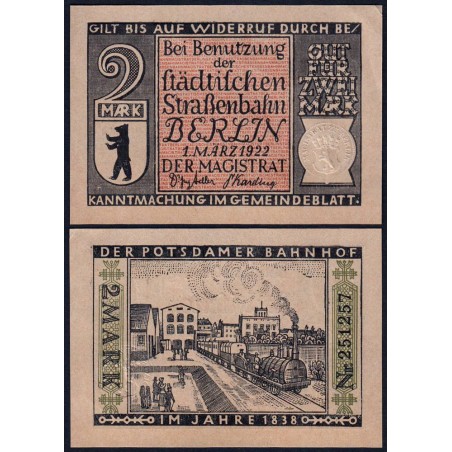 Allemagne - Notgeld - Berlin - 2 mark - Type 2 - 01/03/1922 - Etat : NEUF