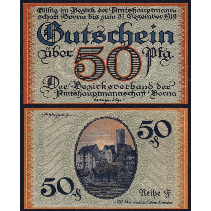 Allemagne - Notgeld - Borna - 50 pfennig - Série F - 1919 - Etat : NEUF