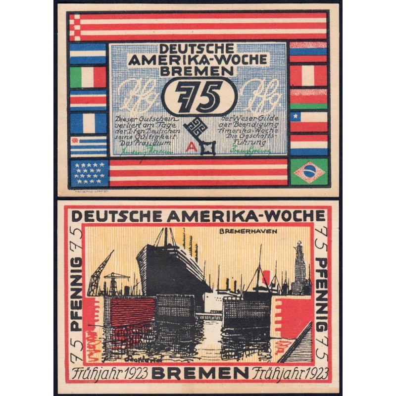 Allemagne - Notgeld - Bremen - 75 pfennig - Série A - 1923 - Etat : NEUF