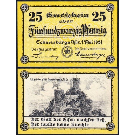 Allemagne - Notgeld - Eckartsberga - 25 pfennig - 01/05/1921 - Etat : NEUF