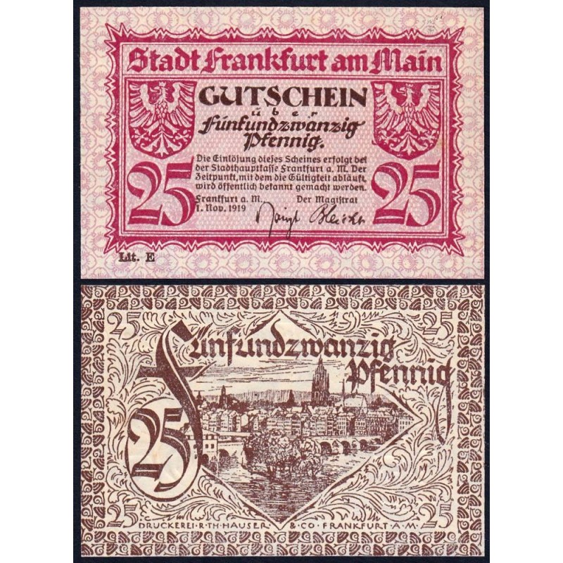 Allemagne - Notgeld - Frankfurt am Main - 25 pfennig - Série E - 01/11/1919 - Etat : NEUF