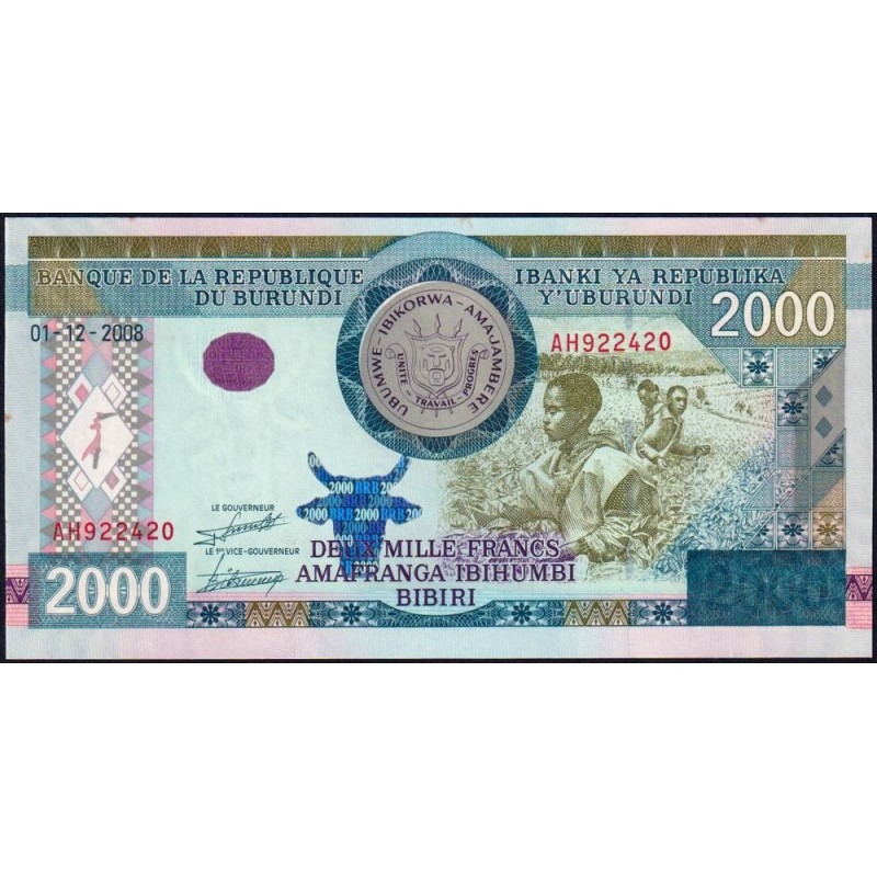 Burundi - Pick 47_2 - 2'000 francs - Série AH - 01/12/2008 - Etat : SPL+