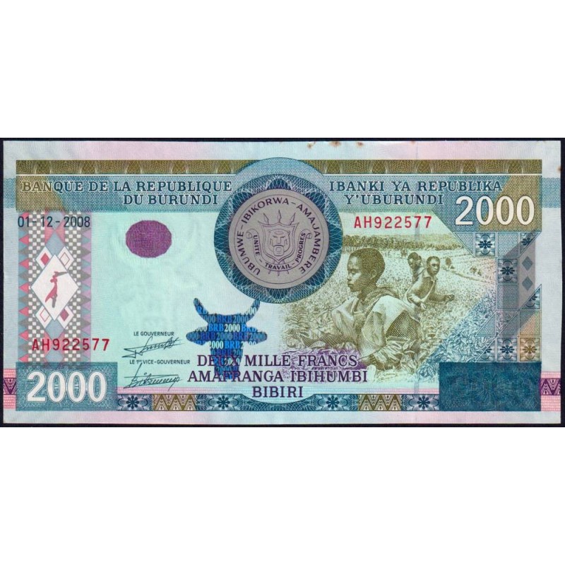 Burundi - Pick 47_2 - 2'000 francs - Série AH - 01/12/2008 - Etat : SUP+