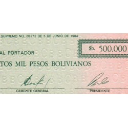 Bolivie - Pick 189 - 500'000 pesos bolivianos - Série A - Loi 1984 - Etat : NEUF