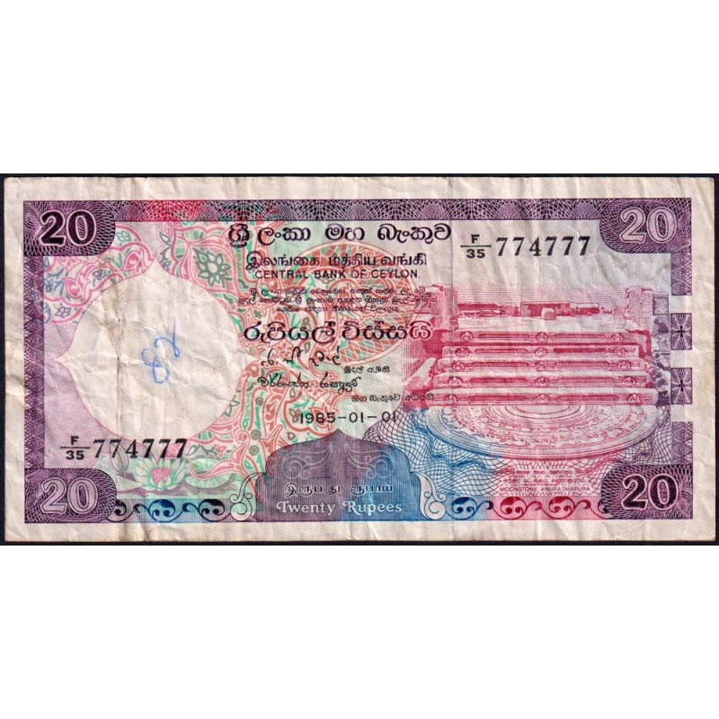 Sri-Lanka - Pick 93b - 20 rupees - Série F/35 - 01/01/1985 - Etat : B