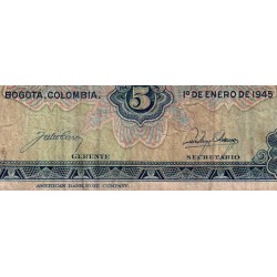 Colombie - Pick 386c_2 - 5 pesos oro - Série M - 01/01/1945 - Etat : TB-