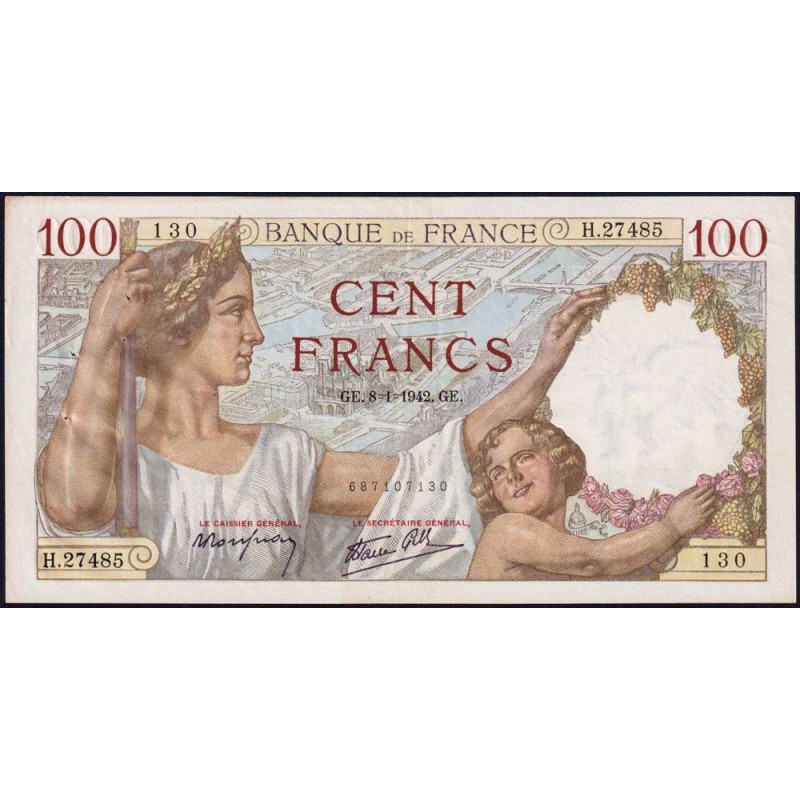 F 26-64 - 08/01/1942 - 100 francs - Sully - Série H.27485 - Etat : SUP