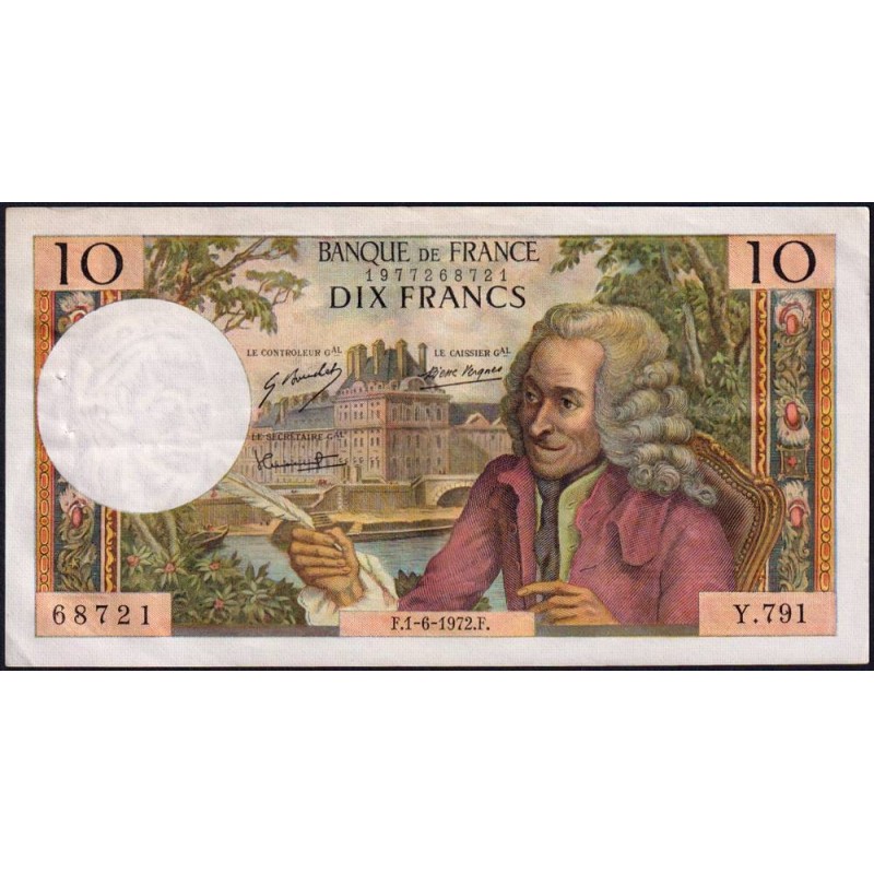 F 62-57 - 01/06/1972 - 10 francs - Voltaire - Série Y.791 - Etat : TTB+