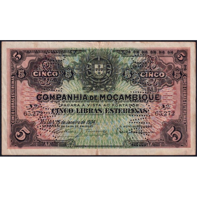 Mozambique (Companhía de) - Pick R 32_1 - 5 libras esterlinas - 15/01/1934 - Etat : TTB