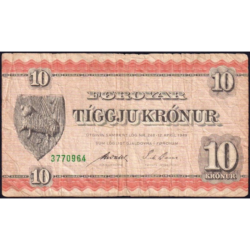 Féroé (îles) - Pick 15c - 10 krónur - Sans série - 1949 (1962) - Etat : TB-