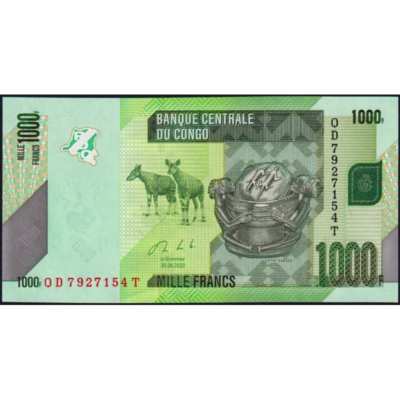 Rép. Démocr. du Congo - Pick 101c - 1'000 francs - Série QD T - 30/06/2020 - Etat : NEUF