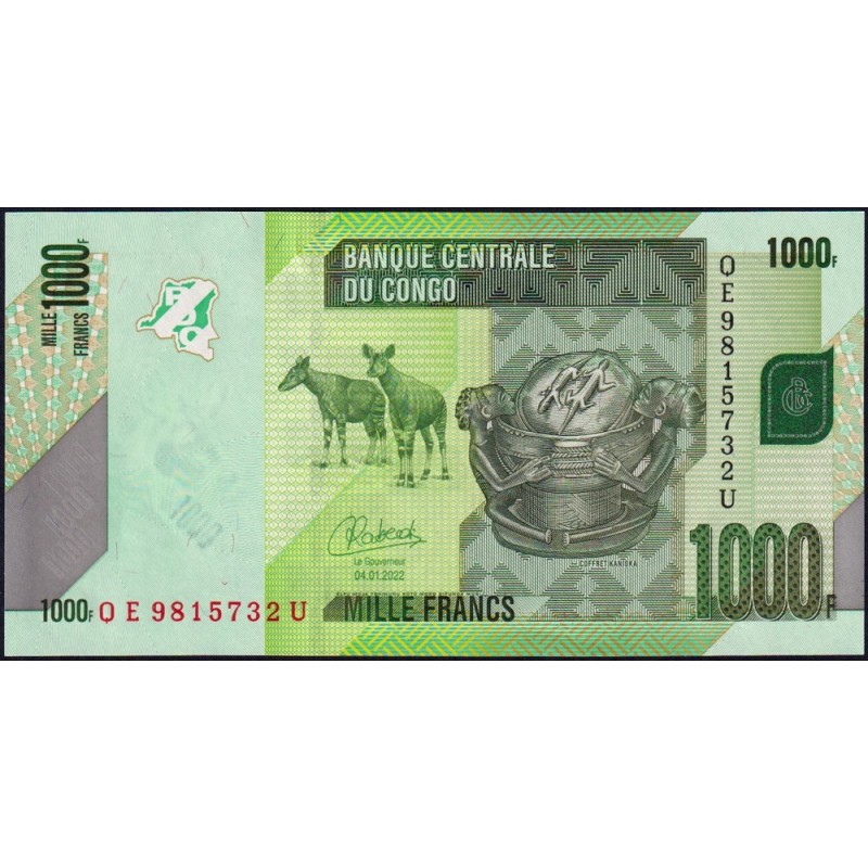 Rép. Démocr. du Congo - Pick 101d - 1'000 francs - Série QE U - 04/01/2022 - Etat : NEUF