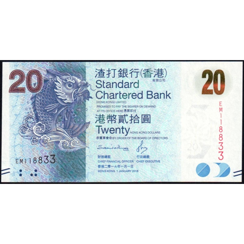 Hong Kong - Standard Ch. Bank - Pick 297e - 20 dollars - Série EM - 01/01/2016 - Etat : NEUF