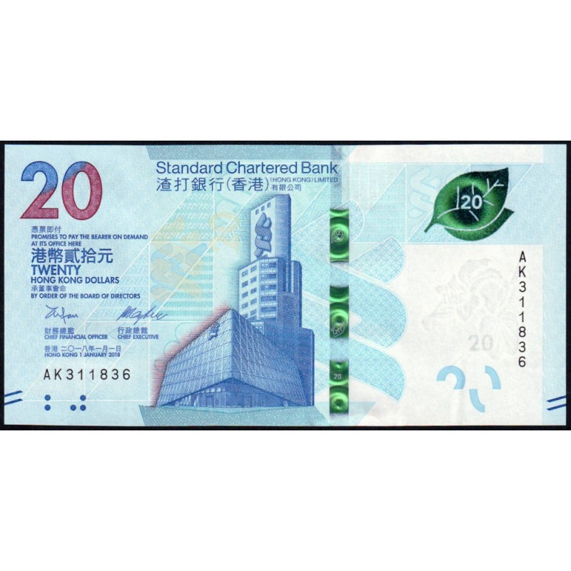 Hong Kong - Standard Ch. Bank - Pick 302a - 20 dollars - Série AK - 01/01/2018 - Etat : NEUF