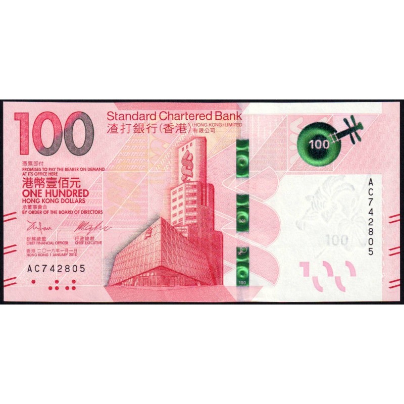 Hong Kong - Standard Ch. Bank - Pick 304a - 100 dollars - Série AC - 01/01/2018 - Etat : NEUF