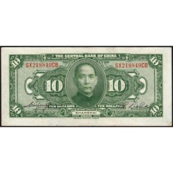 Chine - Central Bank of China - Shanghai - Pick 197e - 10 dollars - Série SX CB - 1928 - Etat : SUP+