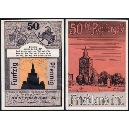 Allemagne - Notgeld - Friedland - 50 pfennig - 1921 - Etat : SPL