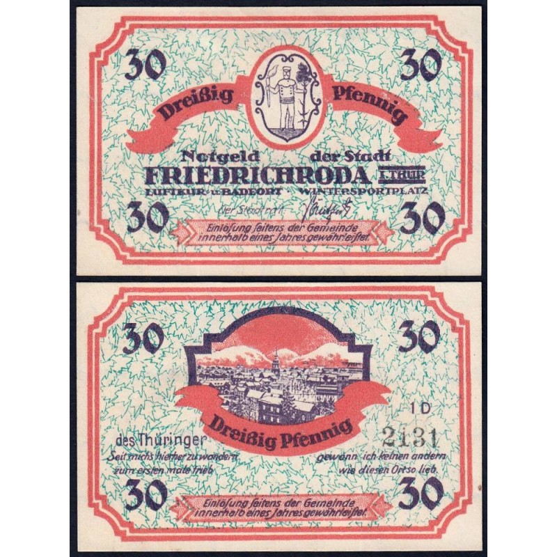 Allemagne - Notgeld - Friedrichroda - 30 pfennig - Type 1D - 1920 - Etat : NEUF