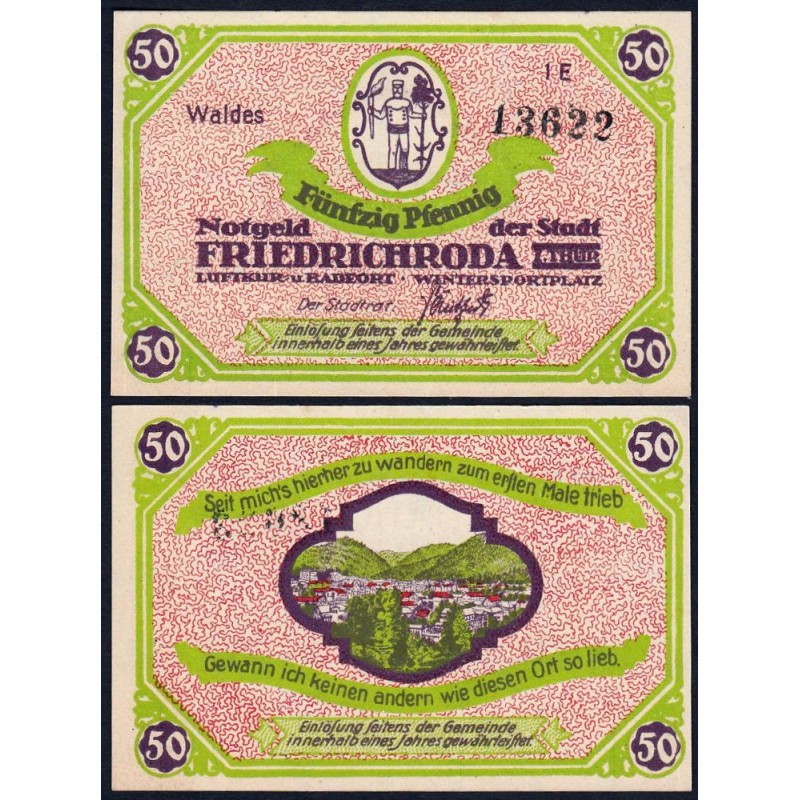 Allemagne - Notgeld - Friedrichroda - 50 pfennig - Type 1E - 1920 - Etat : NEUF