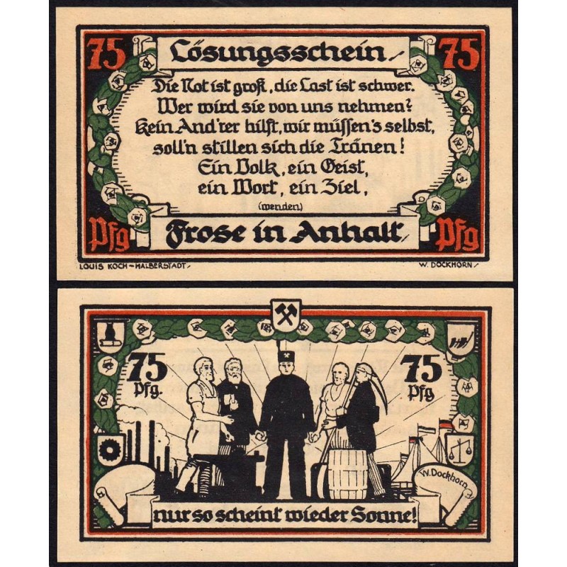 Allemagne - Notgeld - Frose-in-Anhalt - 75 pfennig - Sans date (1922) - Etat : NEUF