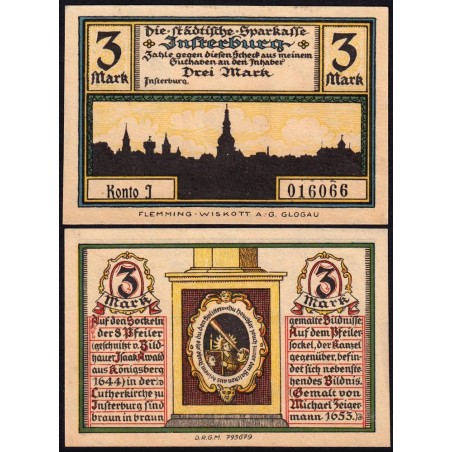 Russie - Notgeld - Insterburg (Tcherniakhovsk) - 3 mark - Série J - 1922 - Etat : SPL