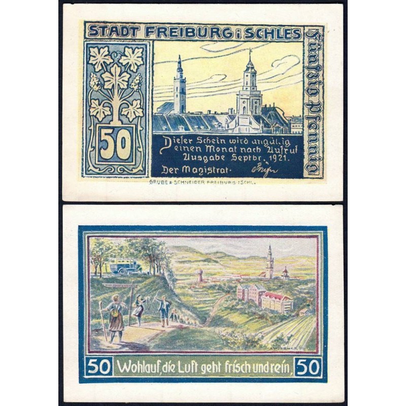 Pologne - Notgeld - Freiburg (Swiebodzice) - 50 pfennig - Type 1 - 09/1921 - Etat : SPL