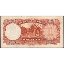 Chine - Central Bank of China - Pick 212a - 1 yüan - Série Y/U - 1936 - Etat : TTB+