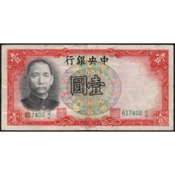 Chine - Central Bank of China - Pick 212c - 1 yüan - Série J/J - 1936 - Etat : TB