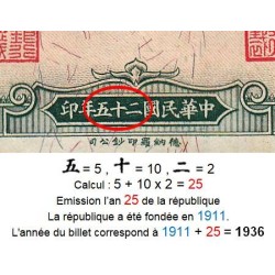 Chine - Central Bank of China - Pick 213a - 5 yüan - Série V X/V - 1936 - Etat : SUP+