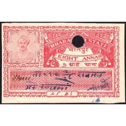 Inde - Etat du Bharatpur - Billet pour frais de justice -  8 annas - 1940 - Annulé - Etat : TTB