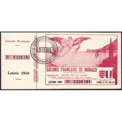 Colonie Française de Monaco - Loterie - 1 franc - 16/02/1940 - Etat : TTB+