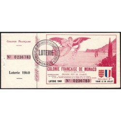 Colonie Française de Monaco - Loterie - 1 franc - 16/02/1940 - Etat : TTB+