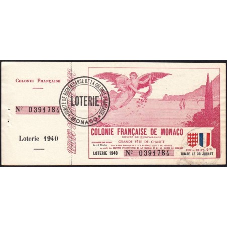 Colonie Française de Monaco - Loterie - 1 franc - 16/02/1940 - Etat : TTB+