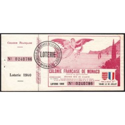 Colonie Française de Monaco - Loterie - 1 franc - 16/02/1940 - Etat : TTB+