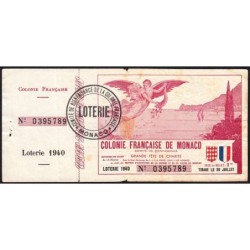 Colonie Française de Monaco - Loterie - 1 franc - 16/02/1940 - Etat : TB