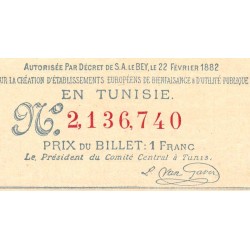 Tunisie - Billet de loterie - 1 franc - 22/02/1882 - Etat : SUP