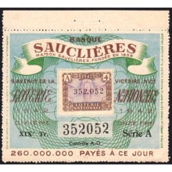 1942 - Loterie Nationale - 19e tranche A - 1/10ème - Nice -  Banque Sauclières - Etat : TTB