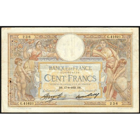 F 24-12a - 17/08/1933 - 100 francs - Merson grands cartouches - Série G.41621 - Etat : TB+